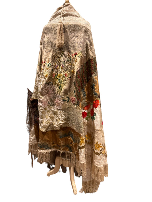 Donna, Reworked 40s Kashmiri embroidered patchwork fringed cape