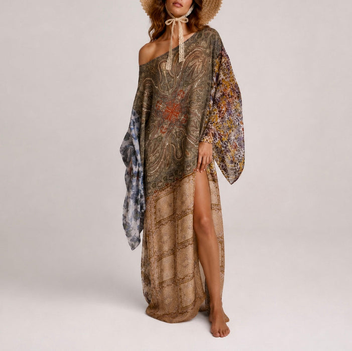 Mona, reworked reversible silk patchwork kaftan
