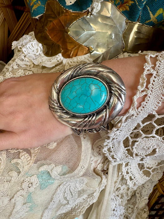 Alfie, 70s silver and faux turquoise cuff