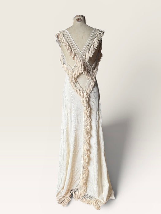 Odette, reworked 20s cream silk embroidered piano shawl