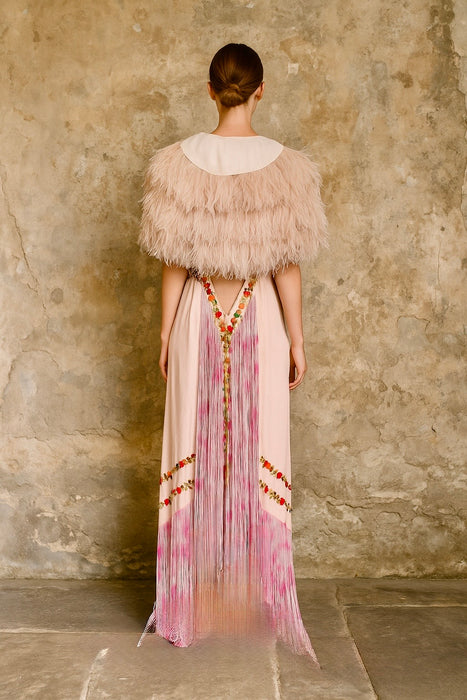 Pharaoh, 40s embroidered floral silk long fringed dress