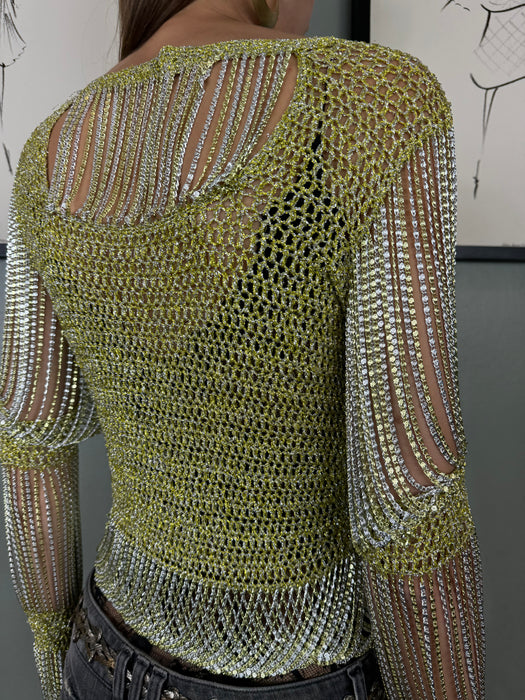 Loris Azzaro, 70s knit and chain long sleeve top