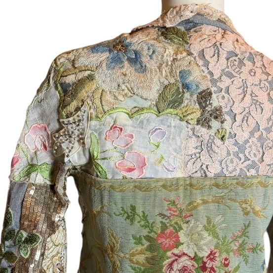 Frankly, antique patchwork of needlepoint, lace and beaded embroideries