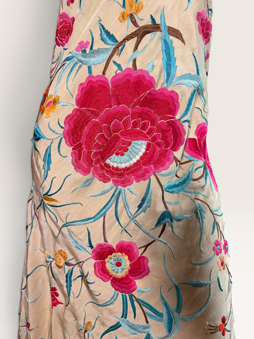 Bailey, reworked bias cut floral embroidered piano shawl dress
