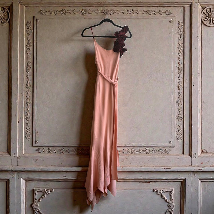 Dahlia, original 1930s silk crepe bias cut dress with velvet florals
