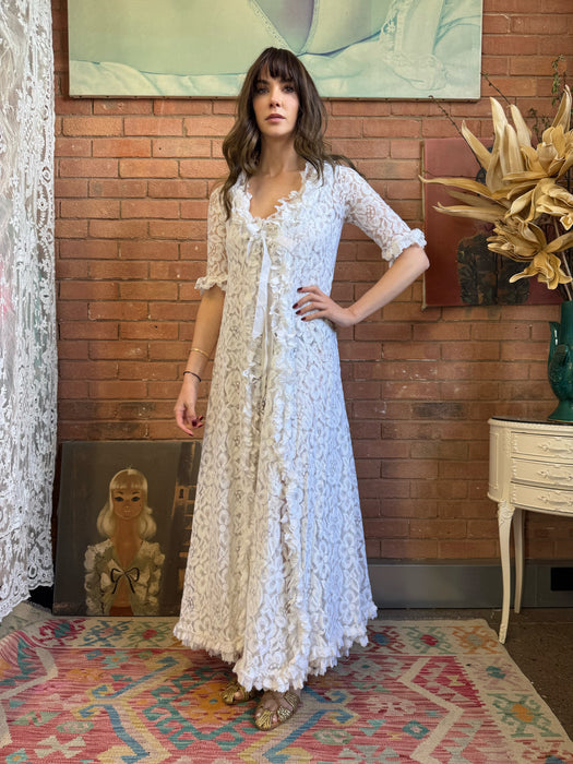 Charlie, 60s white lace dress and robe set