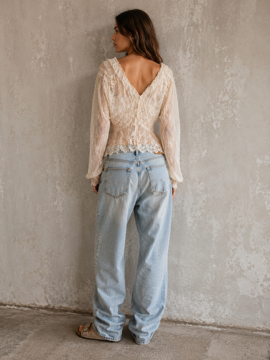 Medina, reworked 30s long sleeved French lace blouse with ribbon florals