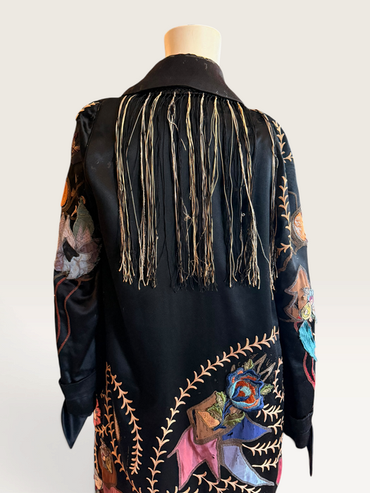 Arca, reworked Art Deco silk embroidered coat with fringing