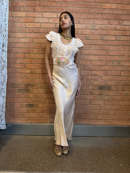 Dena, 20s silk lace and floral bias cut dress