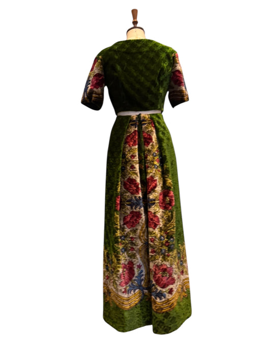 Olivia, reworked Edwardian olive green floral velour skirt and jacket