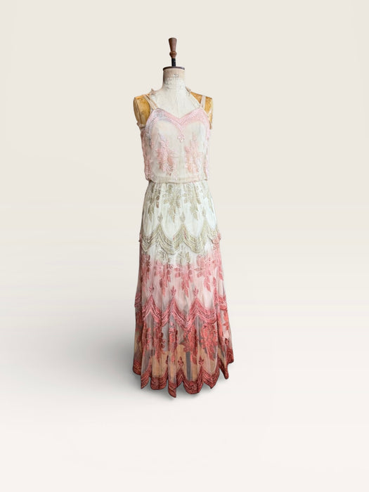 Bona, 70s hand dyed lace ombré scalloped dress