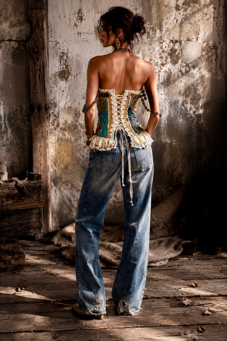 Papal, Edwardian ecclesiastical embroidered corset with lace and antique shoulder beads
