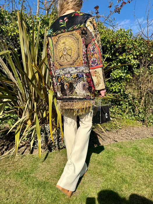 Didier, reversible 60s zip up coat with patchwork design