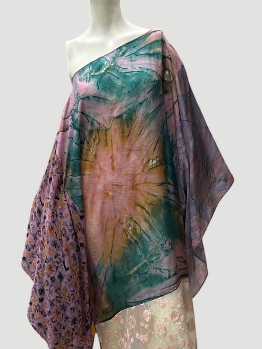 Aline, reworked silk 70s hand painted patchwork parachute kaftan