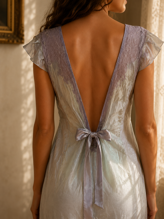 Odette, 1930s hand dyed antique blue silk and lace beaded dress