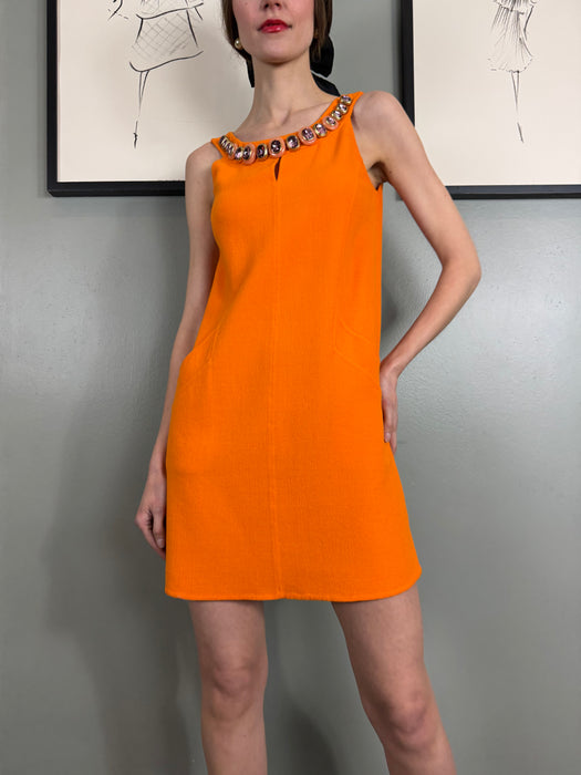 Oscar de la Renta, orange beaded dress