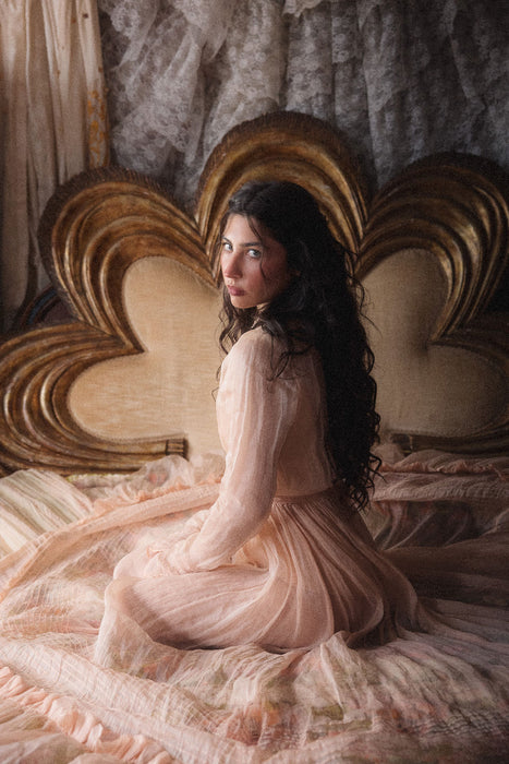 Toni, Victorian blush pink organza long gown
