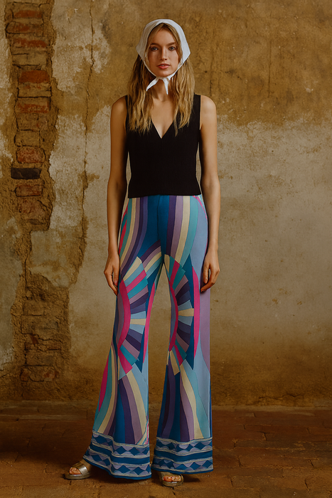 Leonard, 70s silk jersey flair long trousers