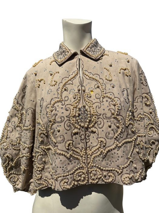 Odette, 1960s cocoon sleeves beaded metallic pearl jacket