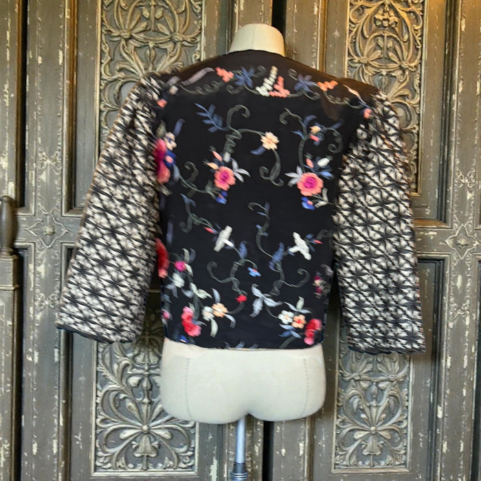 Jade, reworked vintage silk floral jacket with flare sleeves