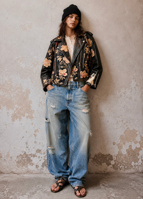 Omega, reworked 70s embroidered biker jacket