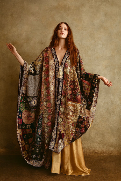 Thea, patchwork 19thC embroidered cape