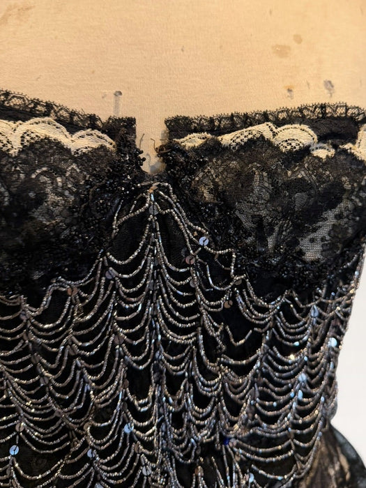 Aurora, repurposed 1940s lace corset with 20s beading and French chantilly lace