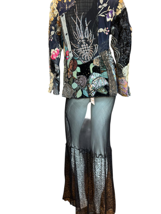 Eros, reworked patchwork and beaded 70s single breasted blazer