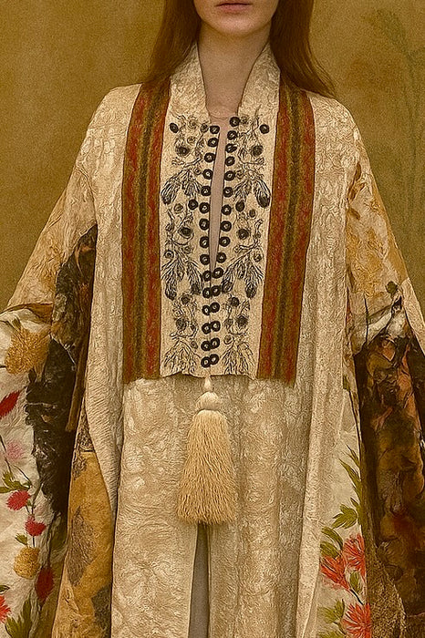 Donna, Reworked 40s Kashmiri embroidered patchwork fringed cape