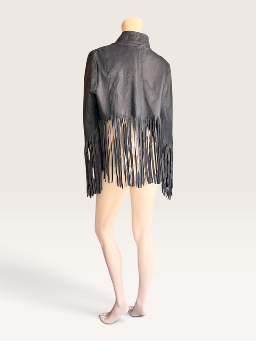 Kate Moss, for Top Shop Y2K navy leather fringed jacket
