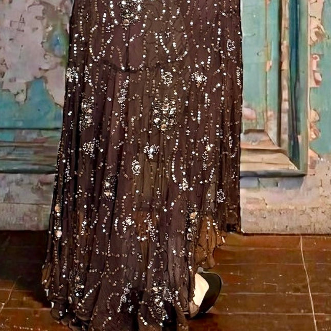 Aria, 90s anthracite silk bias cut beaded mermaid dress