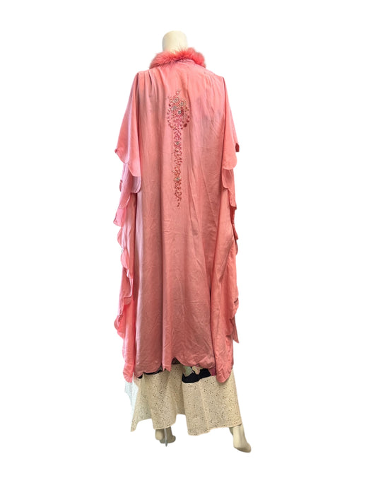 Lolie, 30s silk feather scalloped silk robe with lace inserts and floral button