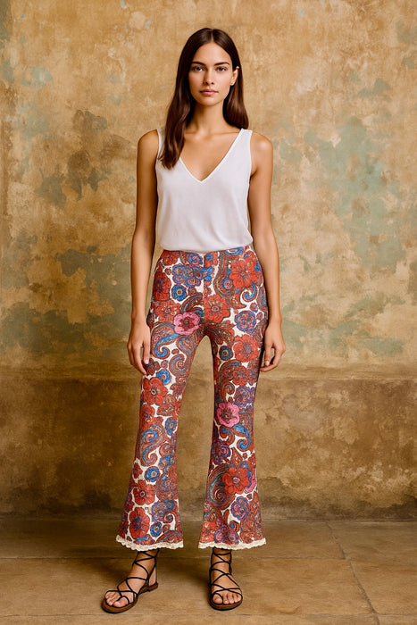 Uni, 70s reworked cotton flair trousers