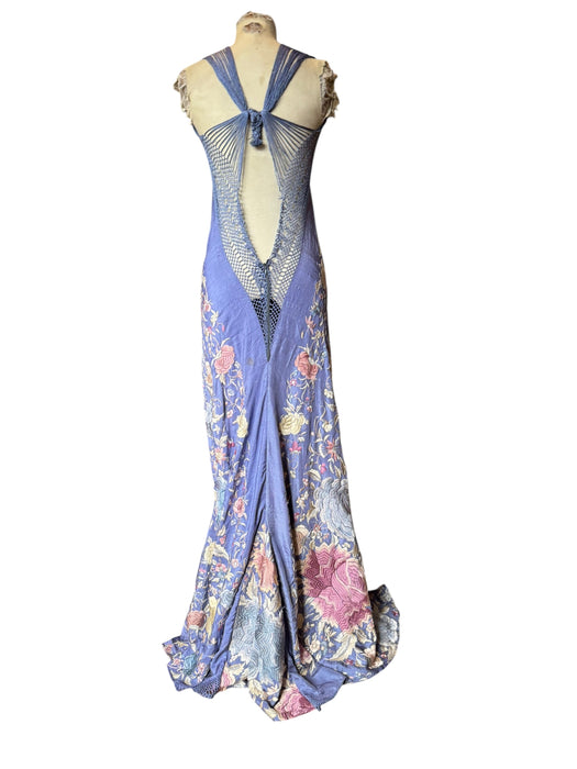 Mina, reworked floral embroidered long piano shawl gown
