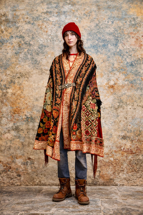 Fray, reworked Kashmiri embroidered and beaded cape
