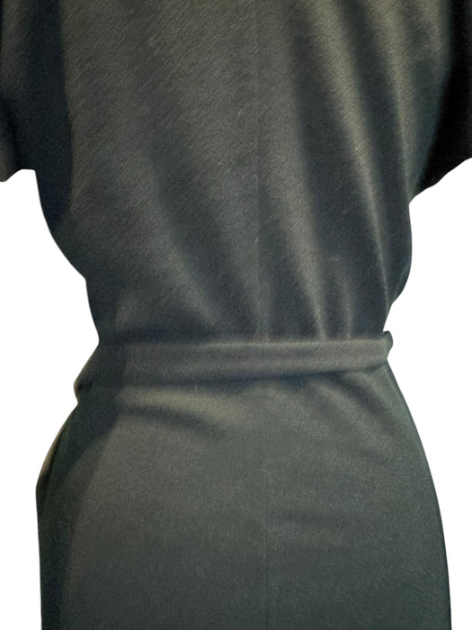 Donna Karen, Y2K bottle green wool draped wrap over dress