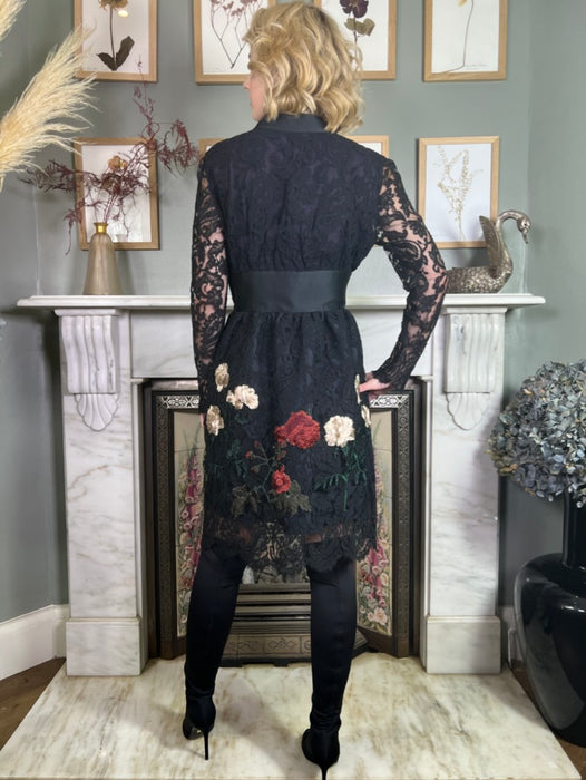 Heidi, vintage black lace embroidered dress
