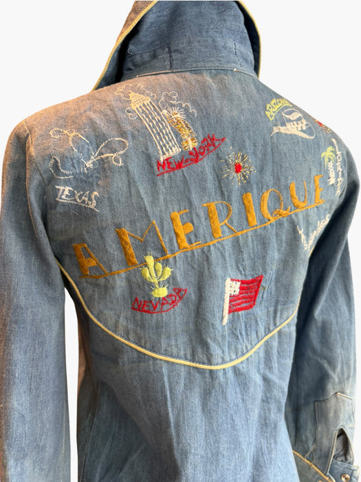 Amerique, 1970s denim embroidered western shirt