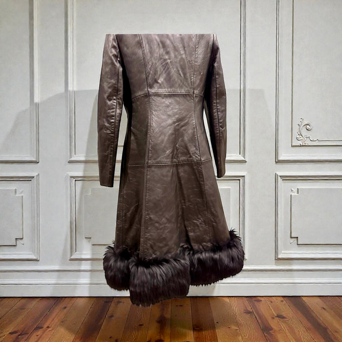 Ali, 70s original black leather and faux fur buckle coat