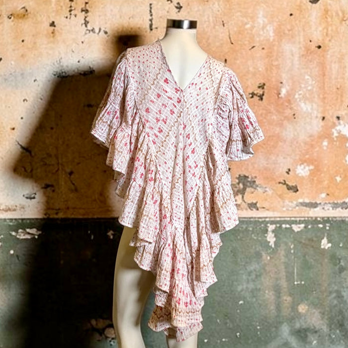 Blaze, 1940s floral cotton tunic with antique Indian embroidery