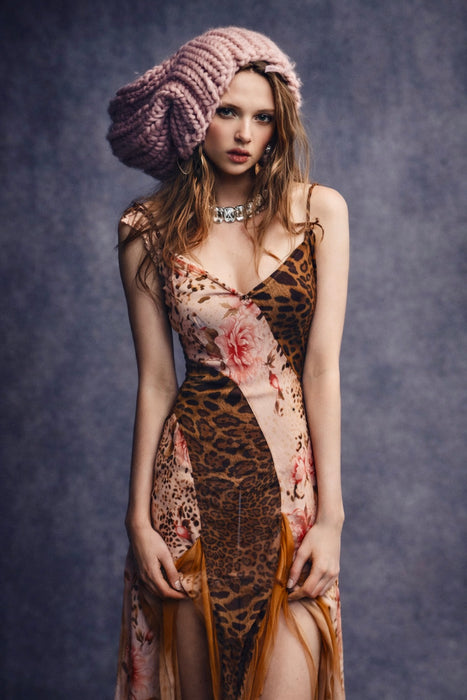 Dorsey, 90s mixed print bias cut dress with handkerchief hemline