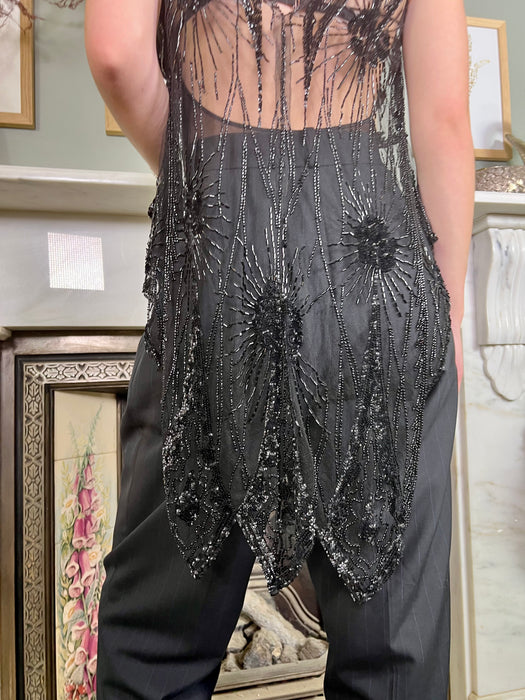 Giorgia, 20s beaded black tunic