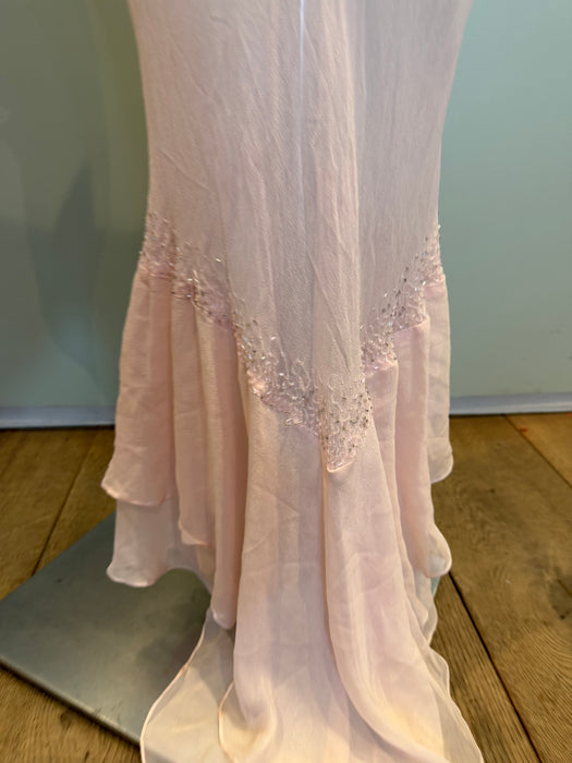 Honey, 90s pink chiffon bias cut, beaded dress