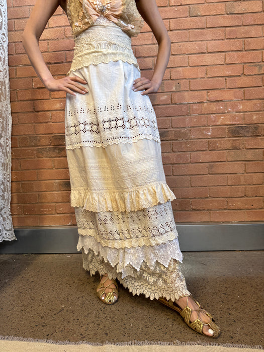 Heather, reworked tiered 40s lace dress