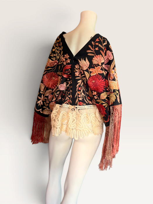 Jenx, reworked Hungarian 1930s fringed embroidered jacket