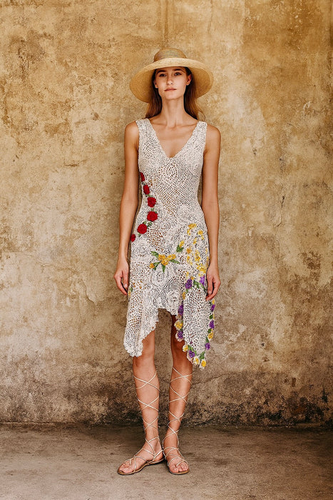 Brigitte, reworked 70s crochet patchwork dress