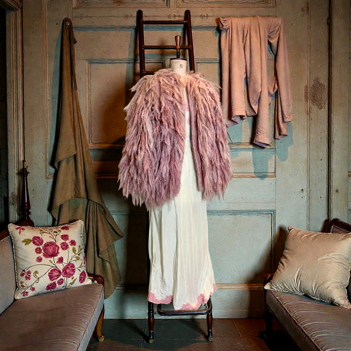 Noble, 70s shaggy pink fringed coat