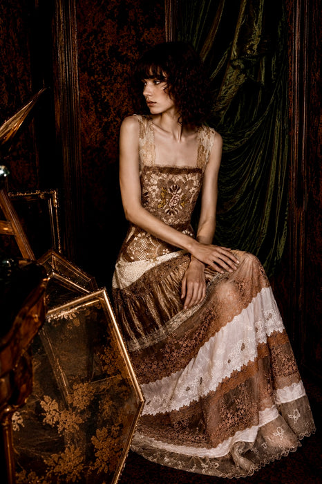 Miter, reworked 1920s French gold lam and lace dress with Edwardian e One Vintage Miter, reworked 1920s French gold lam and lace dress with Edwardian e One Vintage
