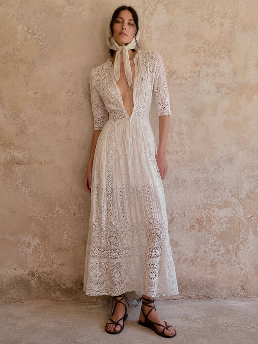Adina, Edwardian white lace and eyelet long dress
