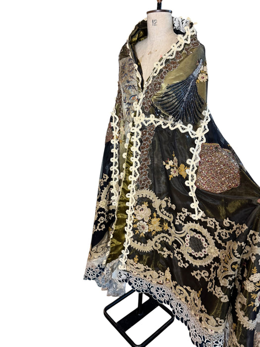 Anchor, reworked Antique French net and lace patchwork cape